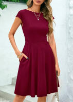 Vestido Sin Mangas De Color Puro Elegante Y Sencillo Para Mujer Vestido De Moda Europea Y Americana 2025 Estilo Office Lady De Cintura Natural Y Longitud De Rodilla - details 11