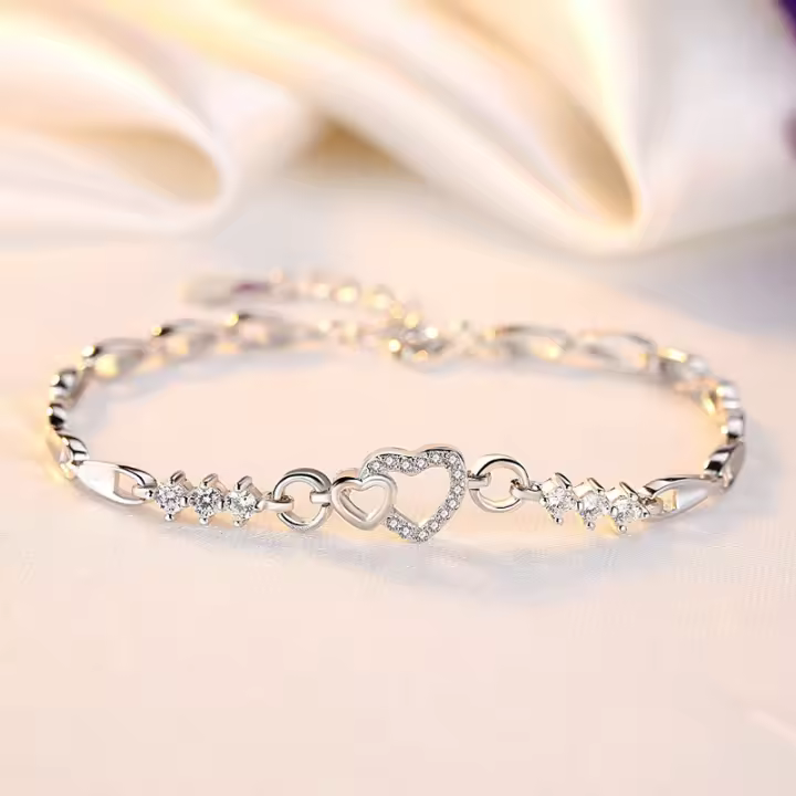Pulsera de Zirconio Cristal Morado y Corazón de Plata 925 Joyería de Encanto para Mujeres Gift de Pulsera de Charme - 1