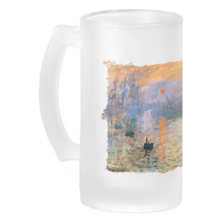 MERCHANDMANIA JARRA CERVEZA CRISTAL cuadro impresión sol naciente Claude Monet pintor esmerilada esmerilado 500ml - 1