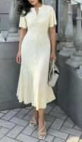 Vestido Tejido De Pescuezo Slimming Estilo Europeo Y Americano Nuevo Verano 2024 Cintura Delgada Hueco A-Line Manga Corta Cuello Redondo Streetwear Longitud Media Pierna Para Mujer - details 2