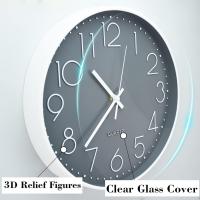 Reloj de cuarzo Silencioso 35cm sin TicTac with Pilas Reloj para Sala de estar dormitorio Oficina Cocina Aula (Gris Blanco) - details 0