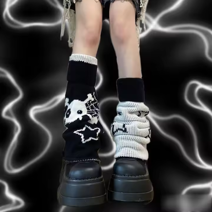 Calentadores De Pierna Para Mujer Estilo Gótico Con Estampado De Calavera Y Estrella Talla Única Poliéster Invierno Accesorio Para Botas Lolita Y2K Doble Cara Wearable - 1