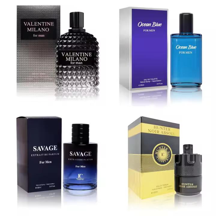 Set de colonia para hombre (100 ml x 4 unidades) Eau de Parfum para hombre con notas amaderadas, especiadas, cítricas y aromáticas de larga duración. - 1