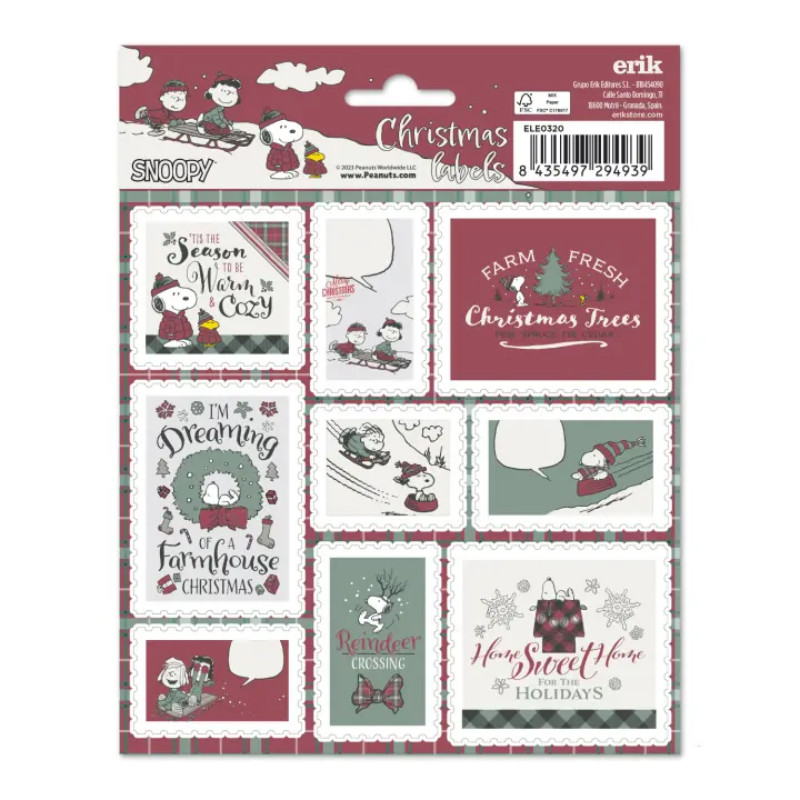 Etiquetas adhesivas Navidad, Snoopy - Etiquetas de regalo Navidad - Pegatinas Snoopy / 18 Etiquetas Navidad - Etiquetas de regalo - Pegatinas navidad regalos - 1