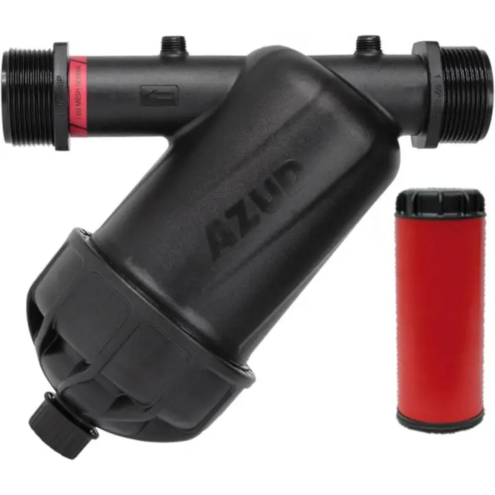 Plantawa Filtro de Malla 1½" CARCASA TAMAÑO SÚPER para Tuberia 50mm. Incluye Tapón de Vaciado. Riego por Goteo. Capacidad Filtrado 120 Mesh. Fabricado en Europa. Filtro Azud Modular 100 para Agricultura. - 1