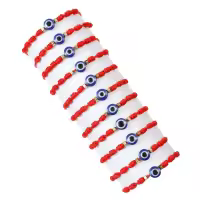 Pulsera De Ojo De Diablo Teñida De Rojo Con Hilo Trenzado 12pcs/set Accesorio Exótico Para Hombres Y Mujeres - details 4