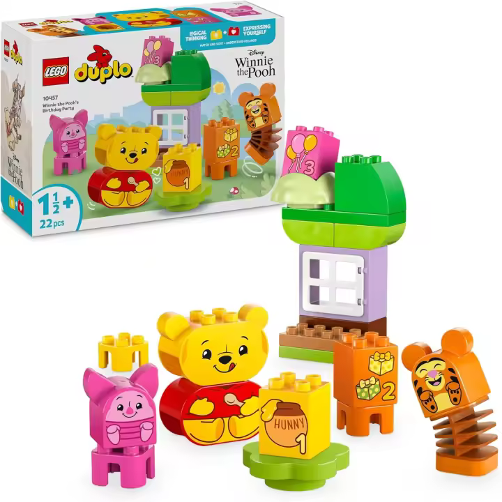 LEGO Duplo | Disney Fiesta de Cumpleaños de Winnie The Pooh con Figuras de Animales de Tigger y Piglet, Juguete Educativo Montessori para Niños y Niñas de 18 Meses o Más, Regalo de Cumpleaños (10457) - 1
