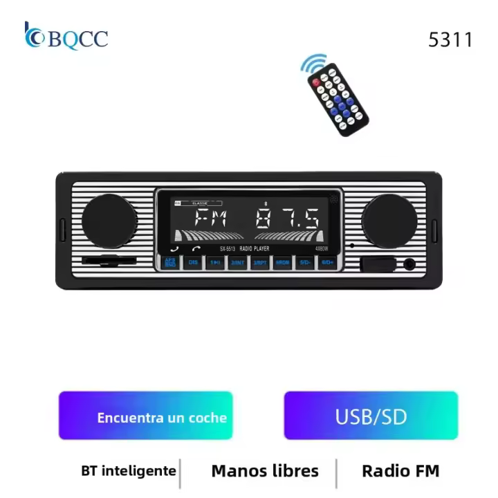 BQCC 1 Din Radio BT MP3 Para Coche Con Handsfree Find FM SD Protección Del Poder Voz Broadcast Autostereo AUX USB Reproductor Multimedia - 1