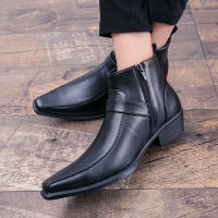 Botas Cortas Para Hombre Con Cierre Lateral Y Punta Puntiaguda Estilo Británico Suela De Goma Material PU Impermeables - details 14
