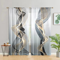 2 Piezas Cortinas De Arte Abstracto Aesthetic Impresión Línea Translúcidas Para Decoración De Sala De Estar Y Dormitorio - details 1
