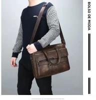 Bolso De Negocios De Cuero Para Hombre Bolso De Mano De Lujo Bolsa De Hombro Para Oficina A4 Portátil Bolsa Transversal MaleTote Bags - details 7