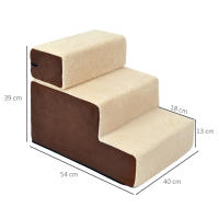 PawHut Escalera para Mascotas Perros Gatos de 3 Peldaños Desmontable y Funda Extraíble Portátil Carga 15 kg 54x40x39 cm Marrón y Beige - details 2