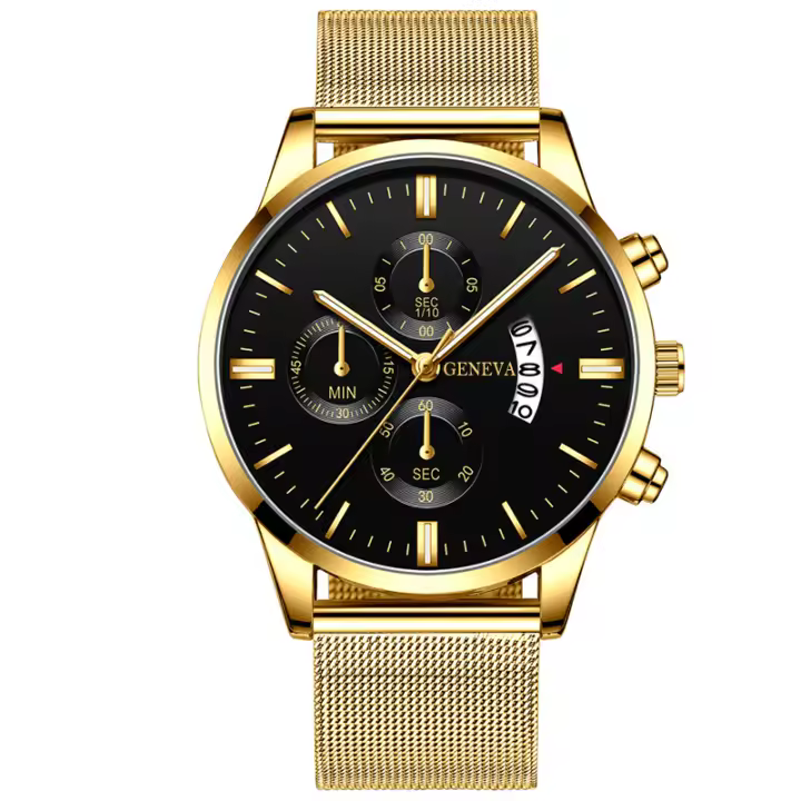 Reloj De Pulsera De Cuarzo Para Hombre Estilo De Negocios Y Casual Material De Acero Inoxidable Azul Con Correa De Malla Reloj Analogico Con Calendario - 1
