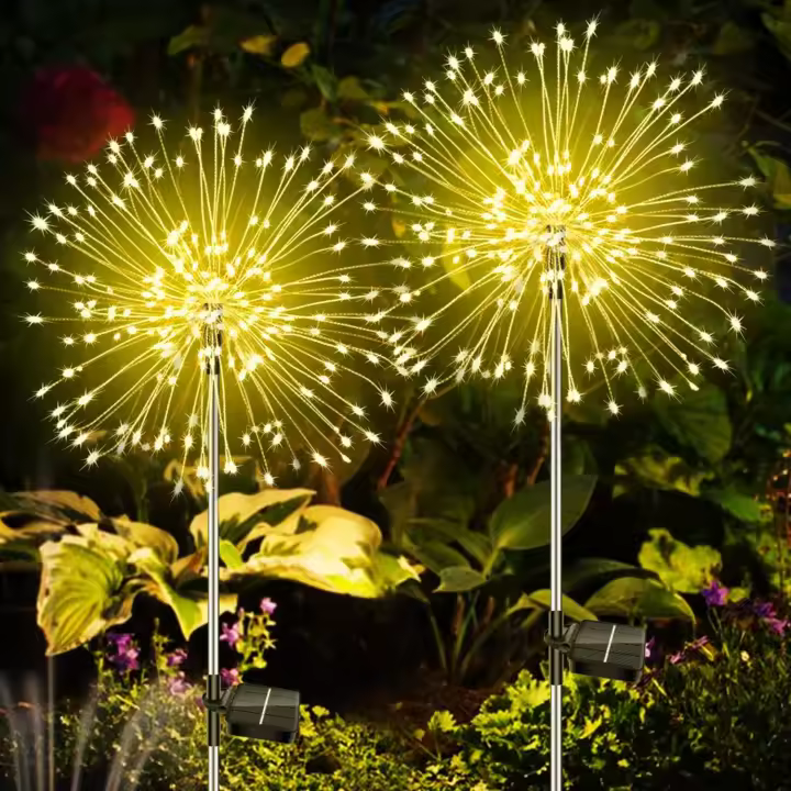 SOMY Luces Solares Exterior 2 Piezas, 120 LED Luz Solar Exterior Impermeable, 8 Modos Fuegos Artificiales Solares para Jardín, para Caminos Césped Terraza Lámpara de Pared Exterior - 1