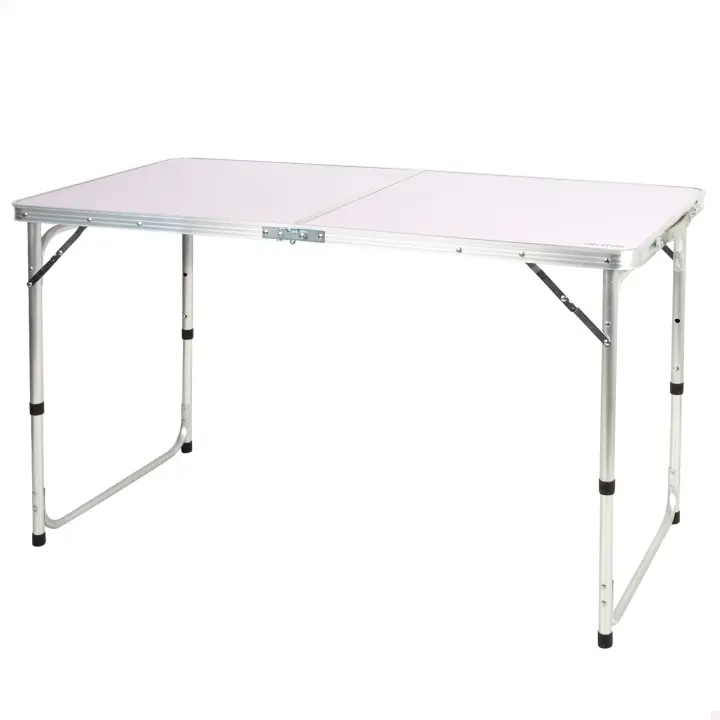 Aktive - Mesa plegable exterior, 120x60x54/60/70 cm, color malva, ajustable en altura, topes antideslizantes, asa de transporte, cierre de seguridad, peso soportado 30 kg, mesa auxiliar plegable, mesas de camping, playa y jardín - 1