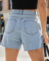 Shorts De Mezclilla Sueltas Para Mujer Estilo Casual Verano Cierre De Cremallera Y Botones Talla Media Jeans Rectos - details 2