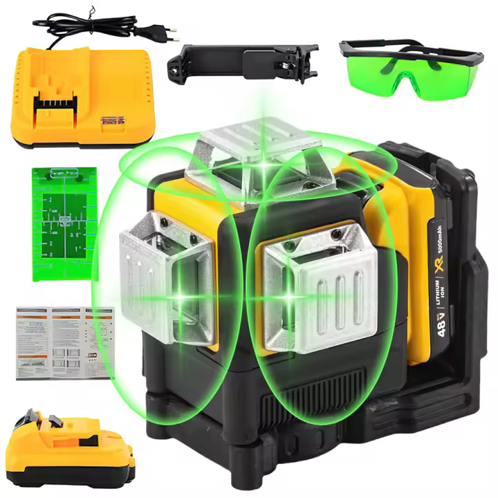Nivel láser de 12 líneas, juego de medidor de nivel de luz verde Horizontal, herramientas de vigilancia al aire libre, 3D, 360 grados, Vertical, batería de litio de 12V - 1
