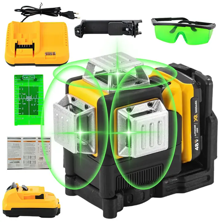 Nivel láser de 12 líneas, juego de medidor de nivel de luz verde Horizontal, herramientas de vigilancia al aire libre, 3D, 360 grados, Vertical, batería de litio de 12V - 1