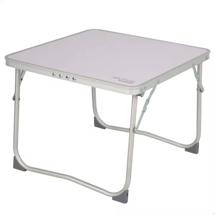 Mesa baja plegable aluminio AKTIVE, 40x40x30 cm, color malva, estructura ligera con tablero mdf, topes antivuelco, compacta y estable, soporta 20 kg, ideal camping, playa, picnic, terraza, fácil transporte, diseño cuadrado, estilo minimalista - 1