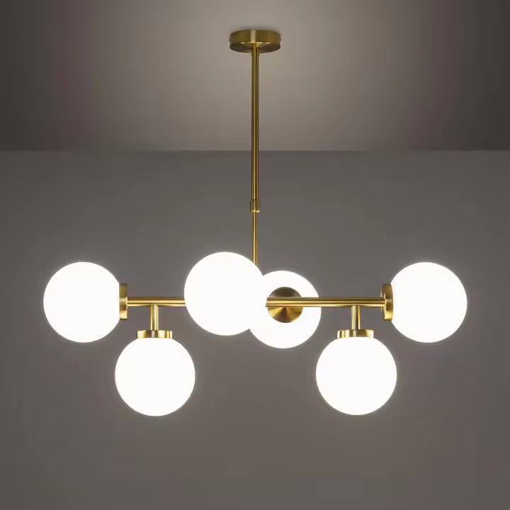 LEDKIA LIGHTING - Lámpara Colgante Lautrec | Diseño Moderno y Elegante | Metal y Cristal | Regulable en Altura | 6 Bombillas E27 No Incluidas | Salón, Dormitorio, Dorado, Metal - 1