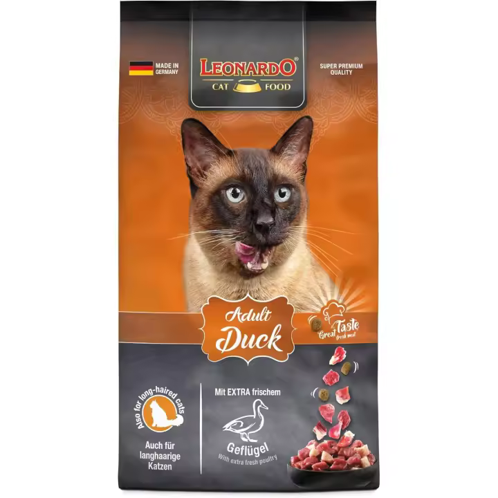 Pienso para gatos Adult Duck 7,5 kg o 300gr Alimento seco y completo para Gatos Adultos de Todas Las Razas a Partir de 1 año - Leonardo - 1