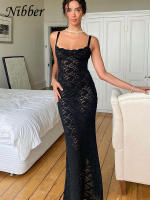 Vestido Largo De Encaje Transparente Para Mujer Vestido Bodycon Elegante De Noche Sin Espalda Con Corte En La Espalda Vestido De Calle Elegante Para Club - details 10