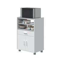 Meimon Mueble microondas TIDY 1 cajón, 2 puertas y bandeja extraíble, melaminado E1 (15 mm), cantos PVC/melamínicos, ruedas ABS, guías y bisagras metálicas, 92x59x40 cm, carga máx. 25 kg, cajón MDF blanco 10x53x35 cm - details 1