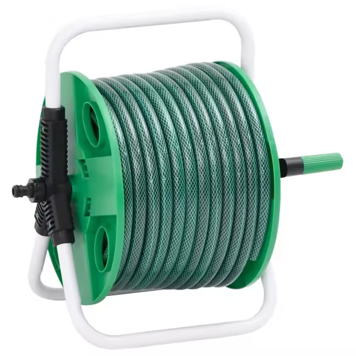 vidaXL Carrete de manguera de pie con set racores PVC verde en dimensiones 50 m (0.5'')/20 m (0.75'') - 1