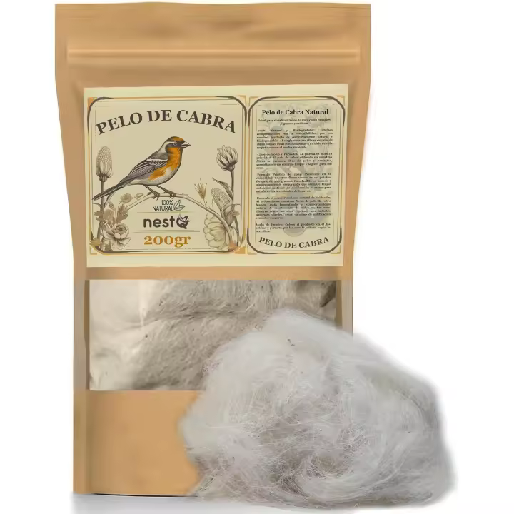nestQ Pelo Cabra Natural 200 Gramos para Nidos Aves Canarios Jilgueros Exóticos - Fibras de Pelo de Cabra - Accesorios para Nidos - 1