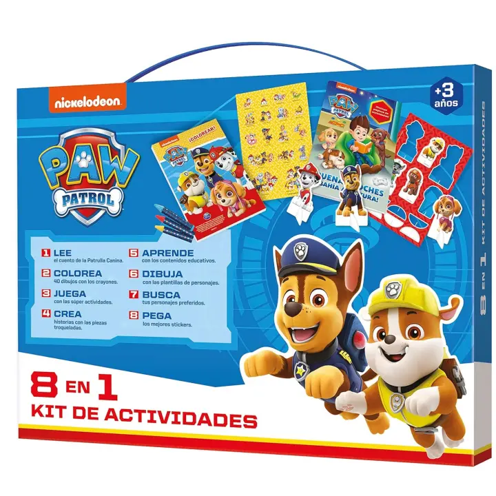 Paw Patrol Maletín Actividades 8 en 1 La Patrulla Canina, Incluye Pegatinas, Cuento, Cuaderno para Colorear, Papelería Infantil para Niños y Niñas, +3 Años, 23x17x5cm - 1