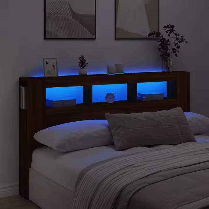 vidaXL Cabecero LED madera ingeniería marrón roble 180x18,5x103,5 cm - 1