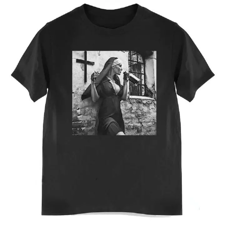 Camiseta De Algodón Para Hombre Estampado 2D Nun Smoking Drink O-Neck Manga Corta Casual Moda Verano Pullover - 1