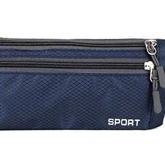 Running 3 Zip Waist Pack, Adjustable Belt/Straps, Safety Buckle, Headphone Jack, Waterproof, Money/Document Pocket - Navy - 1