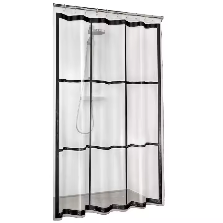 Cortina de Ducha, Cortina de Ducha de PEVA, sin PVC, impermeable, curtain para baño y Ducha, Color: Transparente/Negro, An X Al: 180x200 cm - 1
