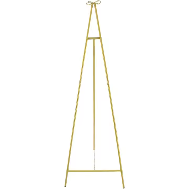 Caballete de exhibición de metal, caballete plegable grande con borde superior en forma de arco, soporte de exhibición geométrico portátil de pie para bodas, exhibición decorativa, letreros de bienvenida, 21.5" x 23.6" x 61.6", dorado - 1