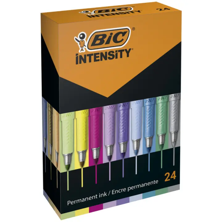 BIC Intensity - Caja de 24 Marcadores Permanentes de Punta Fina en Colores Surtidos (Mate, Pastel y Metalizados) - 1