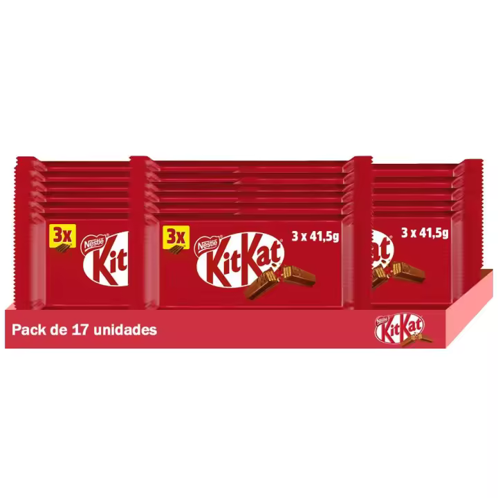 NESTLÉ KITKAT barritas chocolate con leche caja de 17 paquetes (3x41,5g) - 1