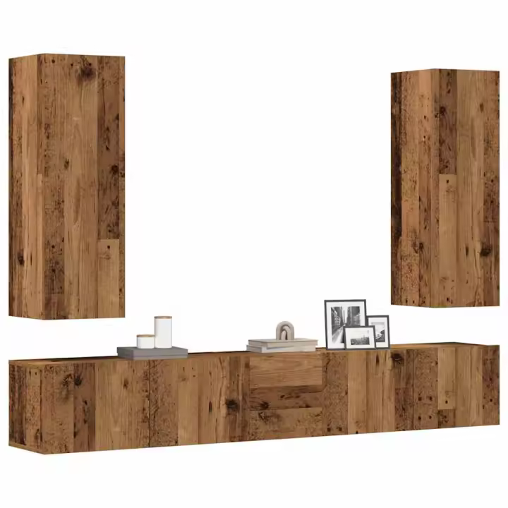 vidaXL Muebles de TV de pared 5 uds madera vieja madera de ingeniería - 1