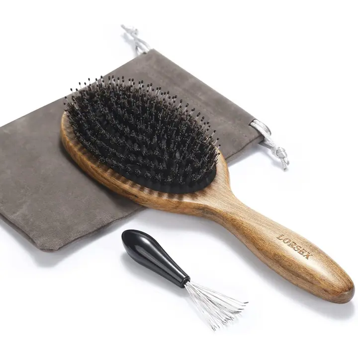 Cepillo de madera con cerdas de jabalí y peine de masaje con nudos alisadores, con cojín de aire, para mujer, en madera de haya. - 1