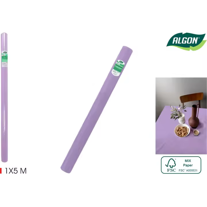 Algon - Rollo Mantel Violeta con Mandril 1x5m - Práctico y resistente para proteger tu mesa. Perfecto para eventos y celebraciones. - 1