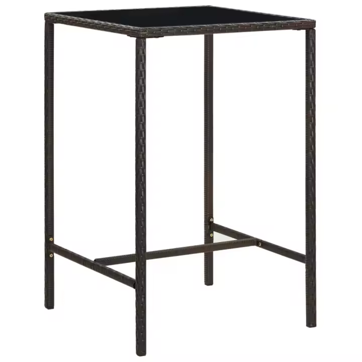 Mesa alta de jardín ratán sintético y vidrio marrón 70x70x110 cm - 1