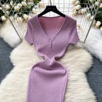 Vestido Bodycon Elegante Para Mujer Vestido Maxi De Verano Con Cuello En V Y Manga Corta Vestido Knit Elasticidad Alta Silueta Ajustada - details 17