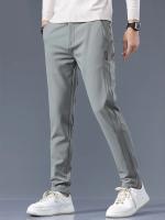 Pantalones Casuales Para Hombre Gris Claro Con Cintura Semi Elástica Pantalones Rectos De Nylon Sedoso Para Hombre Estilo Business Verano - details 5