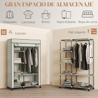 HOMCOM Armario de Tela con Ruedas, Armario Portátil, con Barra para Colgar, 6 Estantes, Marco de Acero, para Dormitorio, Vestidor, 103x43x162,5 cm - details 3