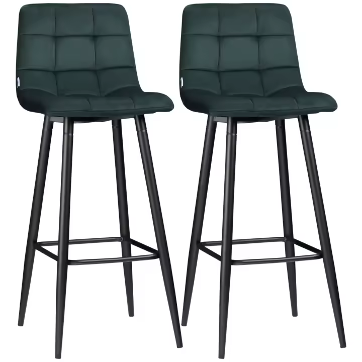 HOMCOM Juego de 2 Taburetes de Bar, Taburetes de Bistro con Reposapiés, Silla de Bar, Funda de Terciopelo, Sillas de Cocina, Juego de Taburetes de Mostrador con Patas de Acero para Salón, Comedor, Verde, 42 x 47 x 105 cm - 1