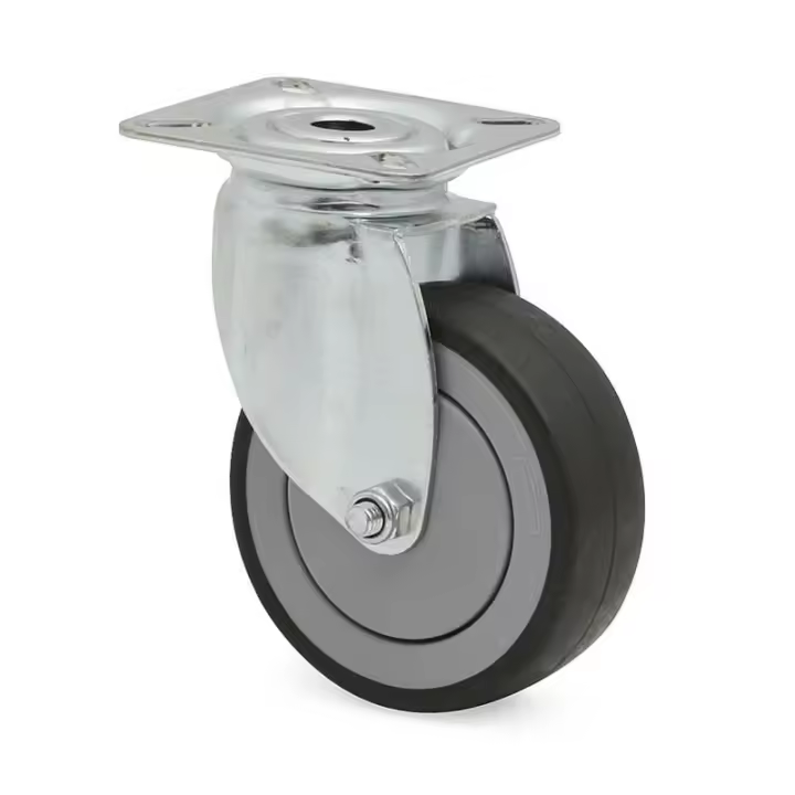Rueda giratoria agila+ aro de goma ø75 plástico zincado aro de goma polipropileno, antihuella y antihilo. - 1