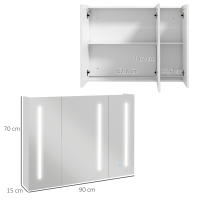 kleankin Armario con Espejo de Baño con Luz LED Mueble de Pared Colgante con 3 Puertas Estantes Ajustables Interruptor Táctil y USB 90x15x70 cm Blanco Brillante - details 2
