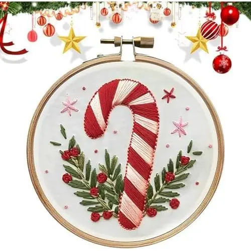 Kit de bordado navideño, kits de bordado de gnomos navideños para principiantes con patrón, hilos de algodón, agujas, instrucciones, aro de 20 cm, regalo para mamá, abuela - 1