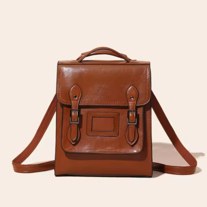 Bolso de hombro de moda para mujer, mochila de ocio de Color sólido, mochilas de viaje de gran capacidad de piel de vaca con cera de aceite - 1