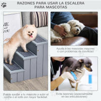 PawHut Escalera para Mascotas 3 Peldaños con Espacio de Almacenaje y Alfombra Antideslizantes Portátil Madera para Vehículo Carga 30 kg 40,5x44,5x38 cm - details 3